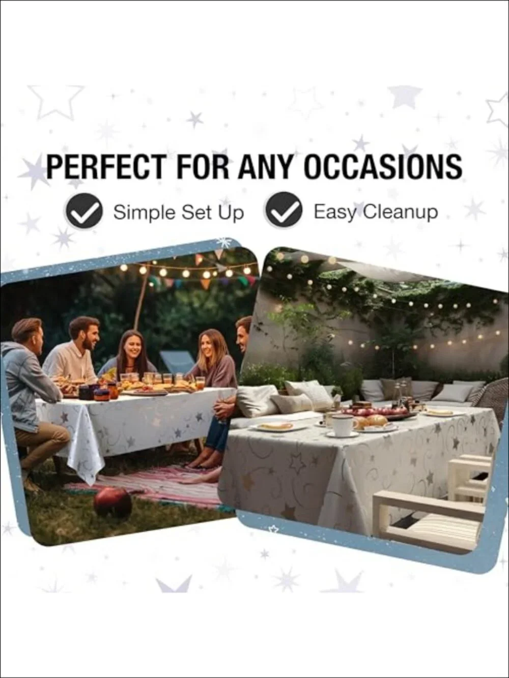 12 Pack Silver Star Tablecloth Rectangle 54x108 Disposable Plastic Table Cover